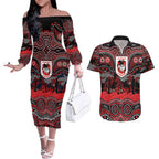 ANZAC Day St George Illawarra Dragons Couples Matching Off The Shoulder Long Sleeve Dress and Hawaiian Shirt Military Memorial Aboriginal Indigenous Art