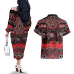ANZAC Day St George Illawarra Dragons Couples Matching Off The Shoulder Long Sleeve Dress and Hawaiian Shirt Military Memorial Aboriginal Indigenous Art