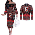 ANZAC Day St George Illawarra Dragons Couples Matching Off The Shoulder Long Sleeve Dress and Long Sleeve Button Shirt Military Memorial Aboriginal Indigenous Art
