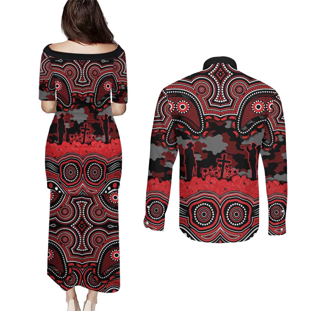 ANZAC Day St George Illawarra Dragons Couples Matching Puletasi and Long Sleeve Button Shirt Military Memorial Aboriginal Indigenous Art