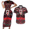 ANZAC Day St George Illawarra Dragons Couples Matching Short Sleeve Bodycon Dress and Hawaiian Shirt Military Memorial Aboriginal Indigenous Art