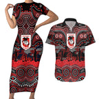 ANZAC Day St George Illawarra Dragons Couples Matching Short Sleeve Bodycon Dress and Hawaiian Shirt Military Memorial Aboriginal Indigenous Art