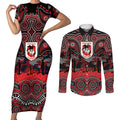 ANZAC Day St George Illawarra Dragons Couples Matching Short Sleeve Bodycon Dress and Long Sleeve Button Shirt Military Memorial Aboriginal Indigenous Art