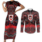 ANZAC Day St George Illawarra Dragons Couples Matching Short Sleeve Bodycon Dress and Long Sleeve Button Shirt Military Memorial Aboriginal Indigenous Art