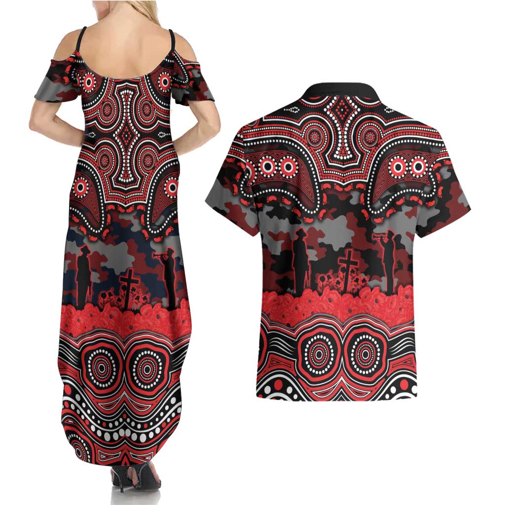 ANZAC Day St George Illawarra Dragons Couples Matching Summer Maxi Dress and Hawaiian Shirt Military Memorial Aboriginal Indigenous Art