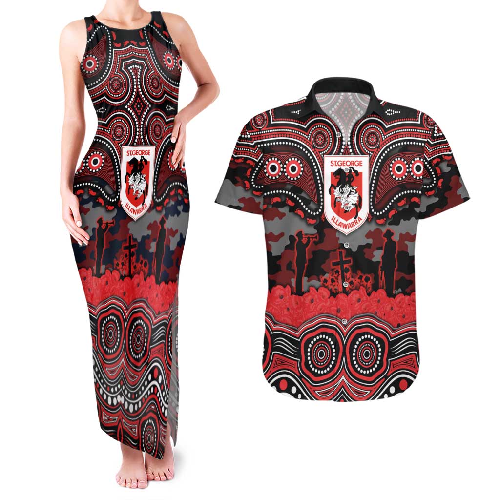 ANZAC Day St George Illawarra Dragons Couples Matching Tank Maxi Dress and Hawaiian Shirt Military Memorial Aboriginal Indigenous Art
