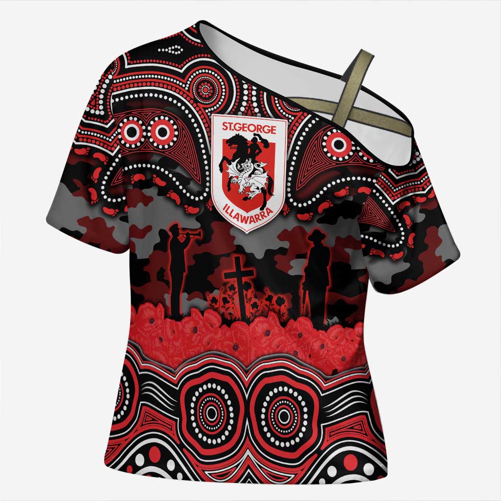 ANZAC Day St George Illawarra Dragons Cross Shoulder Shirt Military Memorial Aboriginal Indigenous Art
