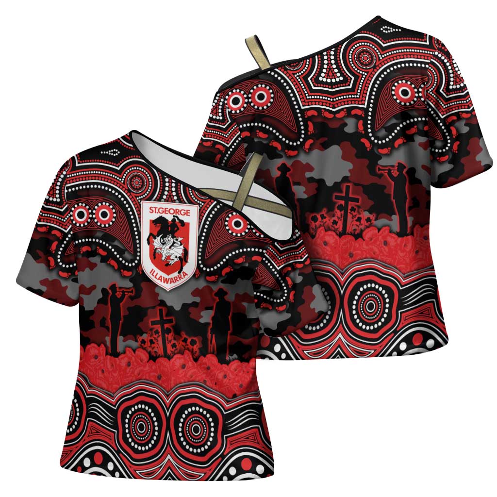 ANZAC Day St George Illawarra Dragons Cross Shoulder Shirt Military Memorial Aboriginal Indigenous Art