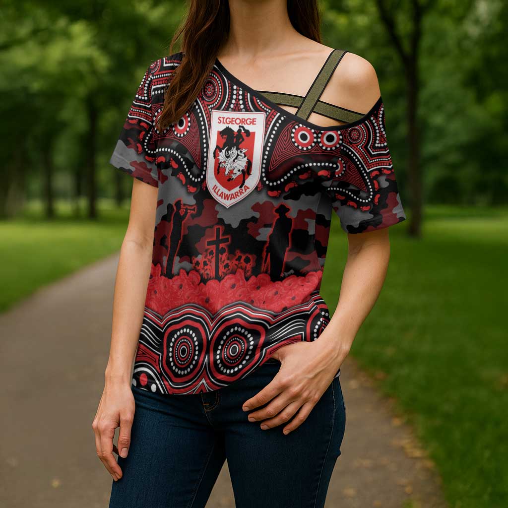 ANZAC Day St George Illawarra Dragons Cross Shoulder Shirt Military Memorial Aboriginal Indigenous Art