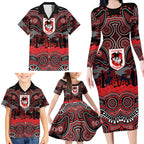 ANZAC Day St George Illawarra Dragons Family Matching Long Sleeve Bodycon Dress and Hawaiian Shirt Military Memorial Aboriginal Indigenous Art