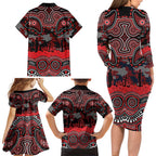 ANZAC Day St George Illawarra Dragons Family Matching Long Sleeve Bodycon Dress and Hawaiian Shirt Military Memorial Aboriginal Indigenous Art