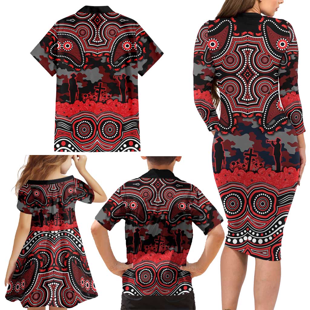 ANZAC Day St George Illawarra Dragons Family Matching Long Sleeve Bodycon Dress and Hawaiian Shirt Military Memorial Aboriginal Indigenous Art
