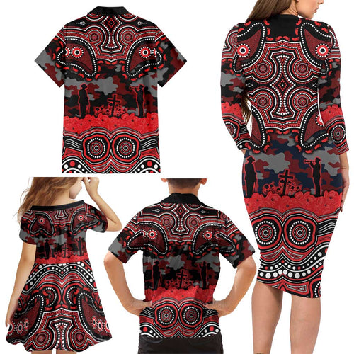ANZAC Day St George Illawarra Dragons Family Matching Long Sleeve Bodycon Dress and Hawaiian Shirt Military Memorial Aboriginal Indigenous Art