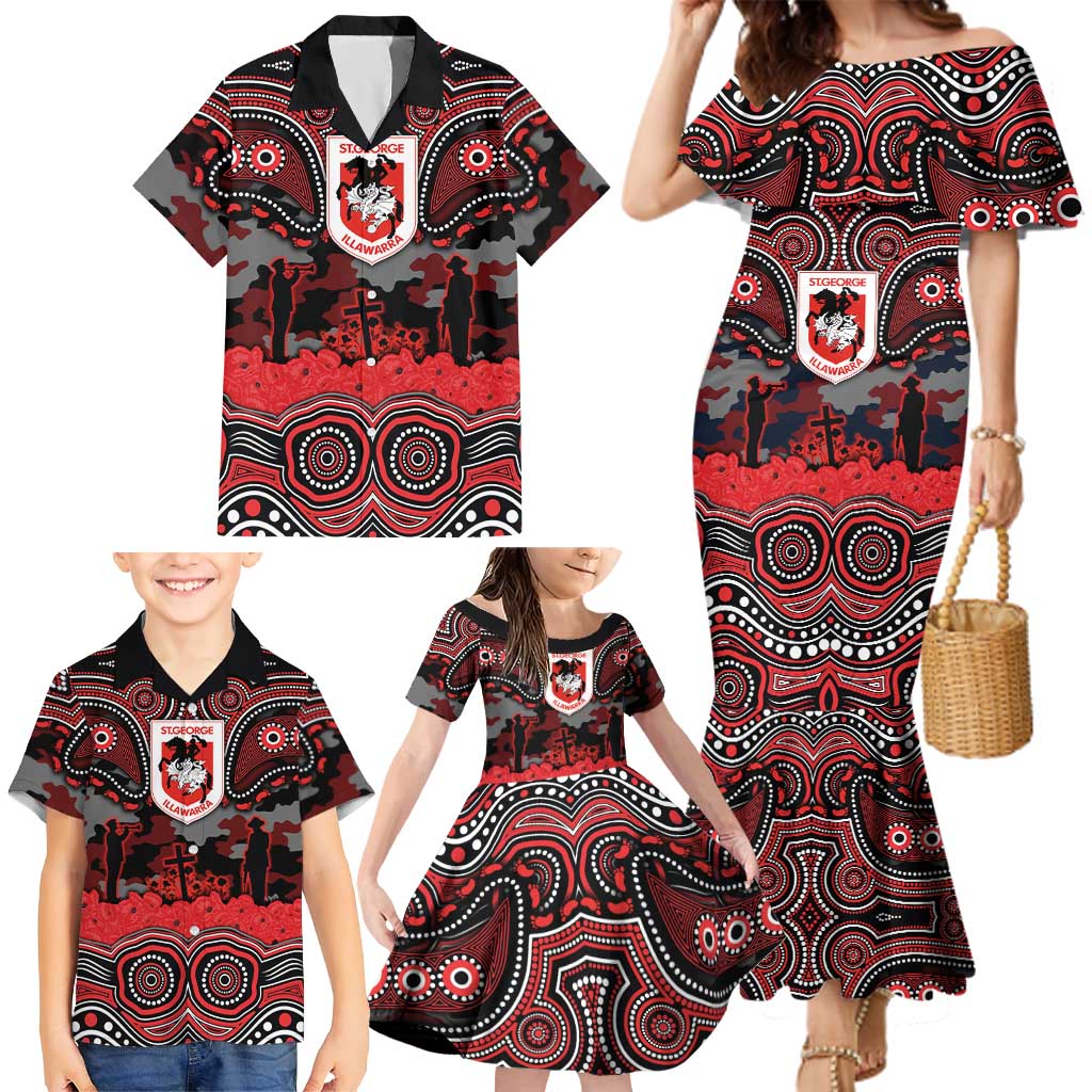 ANZAC Day St George Illawarra Dragons Family Matching Mermaid Dress and Hawaiian Shirt Military Memorial Aboriginal Indigenous Art