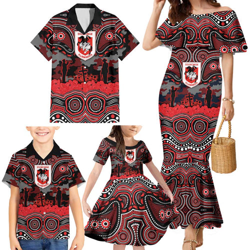 ANZAC Day St George Illawarra Dragons Family Matching Mermaid Dress and Hawaiian Shirt Military Memorial Aboriginal Indigenous Art