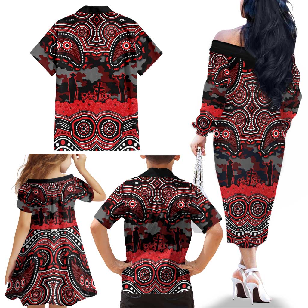 ANZAC Day St George Illawarra Dragons Family Matching Off The Shoulder Long Sleeve Dress and Hawaiian Shirt Military Memorial Aboriginal Indigenous Art