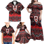 ANZAC Day St George Illawarra Dragons Family Matching Off Shoulder Maxi Dress and Hawaiian Shirt Military Memorial Aboriginal Indigenous Art