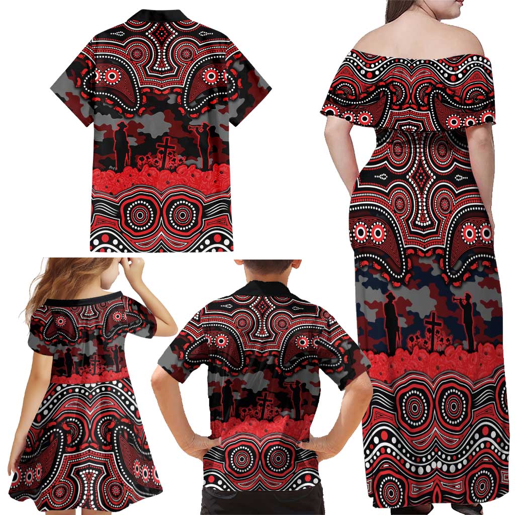 ANZAC Day St George Illawarra Dragons Family Matching Off Shoulder Maxi Dress and Hawaiian Shirt Military Memorial Aboriginal Indigenous Art