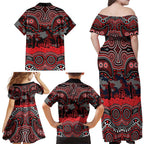 ANZAC Day St George Illawarra Dragons Family Matching Off Shoulder Maxi Dress and Hawaiian Shirt Military Memorial Aboriginal Indigenous Art