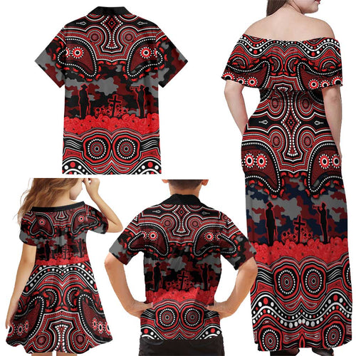 ANZAC Day St George Illawarra Dragons Family Matching Off Shoulder Maxi Dress and Hawaiian Shirt Military Memorial Aboriginal Indigenous Art