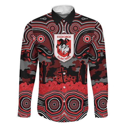 ANZAC Day St George Illawarra Dragons Family Matching Off Shoulder Maxi Dress and Hawaiian Shirt Military Memorial Aboriginal Indigenous Art