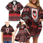 ANZAC Day St George Illawarra Dragons Family Matching Off Shoulder Short Dress and Hawaiian Shirt Military Memorial Aboriginal Indigenous Art