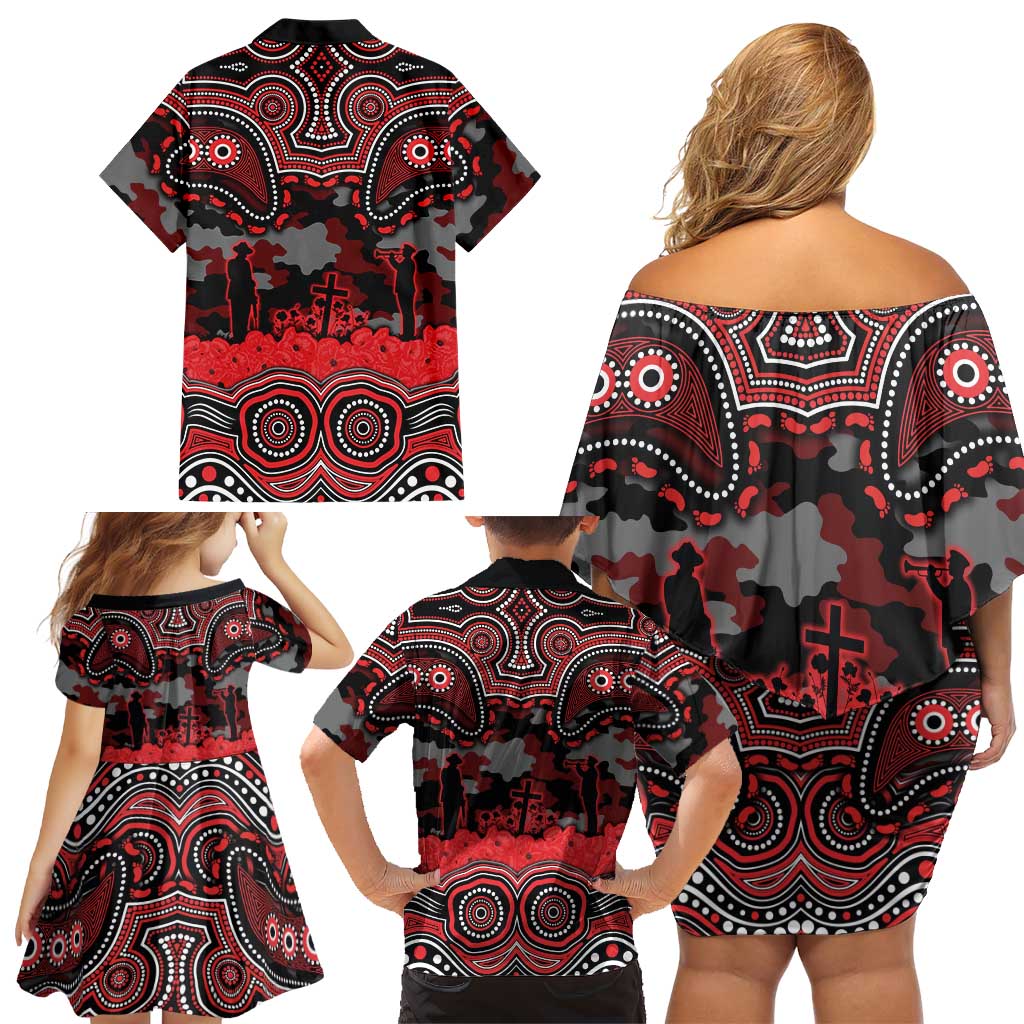 ANZAC Day St George Illawarra Dragons Family Matching Off Shoulder Short Dress and Hawaiian Shirt Military Memorial Aboriginal Indigenous Art
