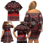 ANZAC Day St George Illawarra Dragons Family Matching Off Shoulder Short Dress and Hawaiian Shirt Military Memorial Aboriginal Indigenous Art