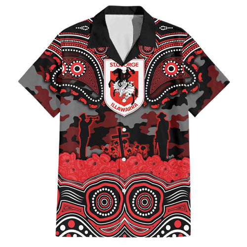 ANZAC Day St George Illawarra Dragons Family Matching Off Shoulder Short Dress and Hawaiian Shirt Military Memorial Aboriginal Indigenous Art