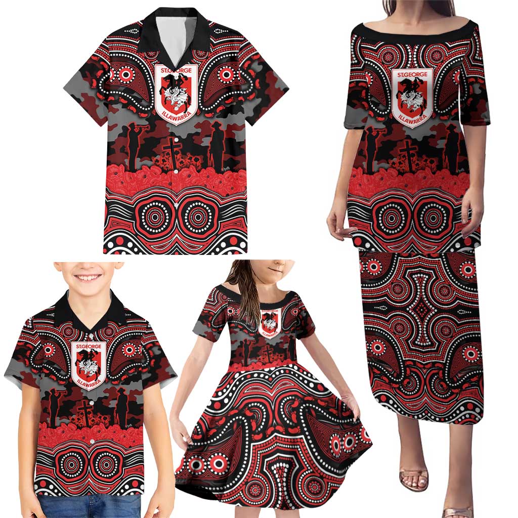ANZAC Day St George Illawarra Dragons Family Matching Puletasi and Hawaiian Shirt Military Memorial Aboriginal Indigenous Art
