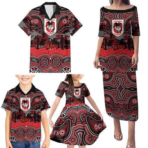 ANZAC Day St George Illawarra Dragons Family Matching Puletasi and Hawaiian Shirt Military Memorial Aboriginal Indigenous Art