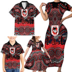 ANZAC Day St George Illawarra Dragons Family Matching Short Sleeve Bodycon Dress and Hawaiian Shirt Military Memorial Aboriginal Indigenous Art