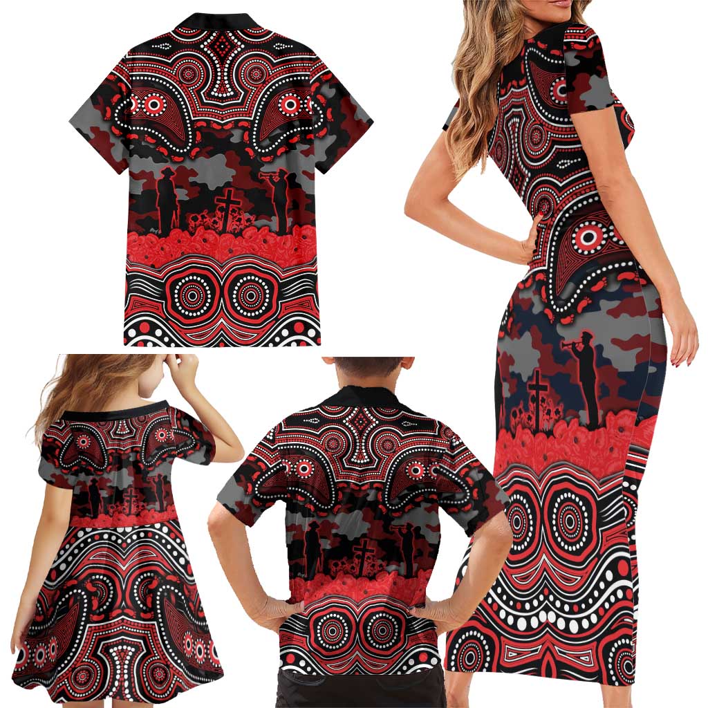 ANZAC Day St George Illawarra Dragons Family Matching Short Sleeve Bodycon Dress and Hawaiian Shirt Military Memorial Aboriginal Indigenous Art