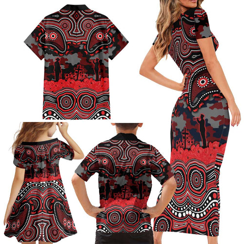 ANZAC Day St George Illawarra Dragons Family Matching Short Sleeve Bodycon Dress and Hawaiian Shirt Military Memorial Aboriginal Indigenous Art
