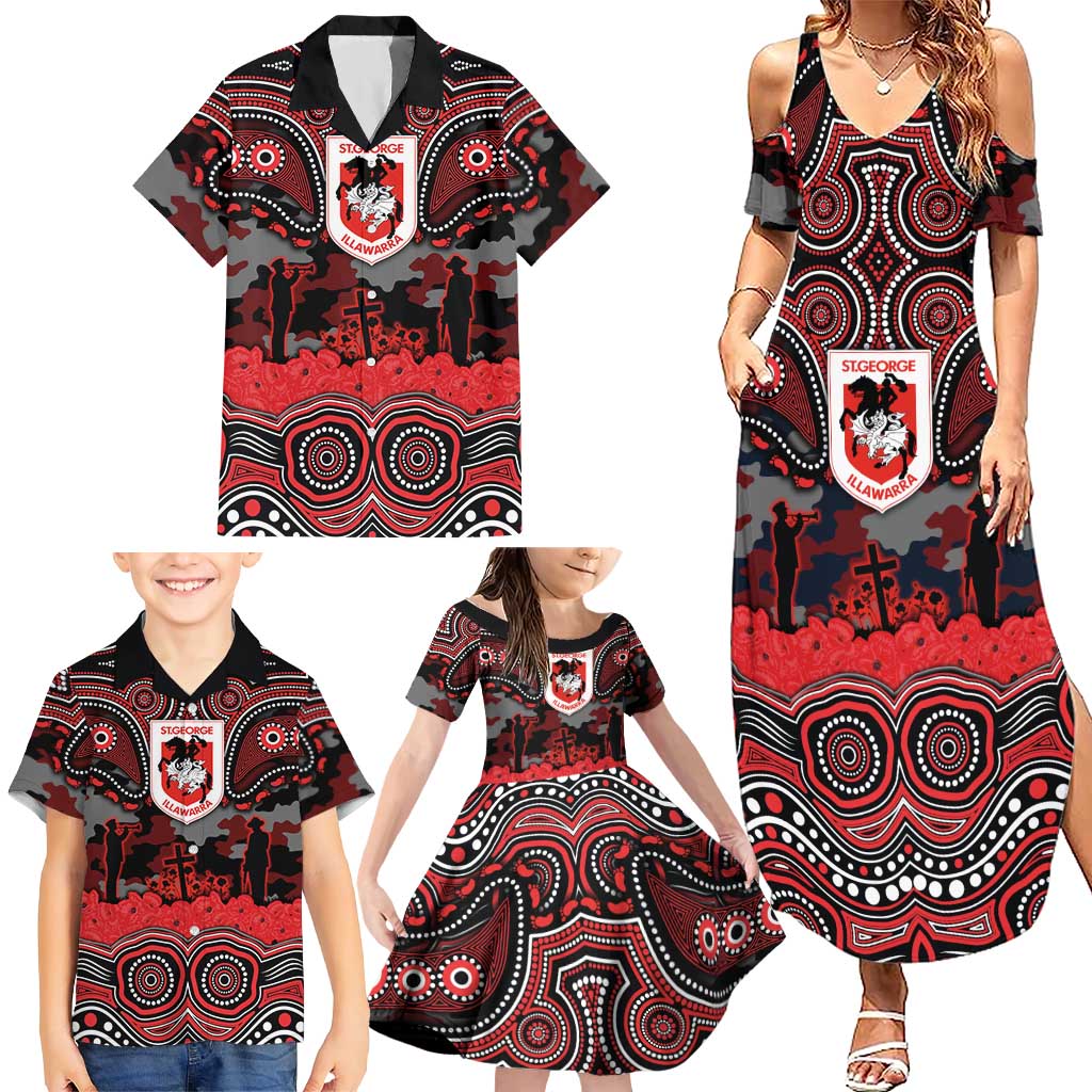 ANZAC Day St George Illawarra Dragons Family Matching Summer Maxi Dress and Hawaiian Shirt Military Memorial Aboriginal Indigenous Art