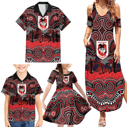ANZAC Day St George Illawarra Dragons Family Matching Summer Maxi Dress and Hawaiian Shirt Military Memorial Aboriginal Indigenous Art