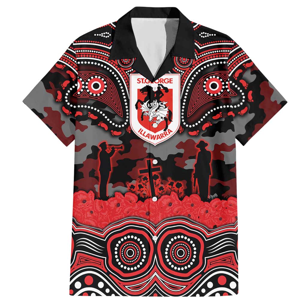 ANZAC Day St George Illawarra Dragons Hawaiian Shirt Military Memorial Aboriginal Indigenous Art