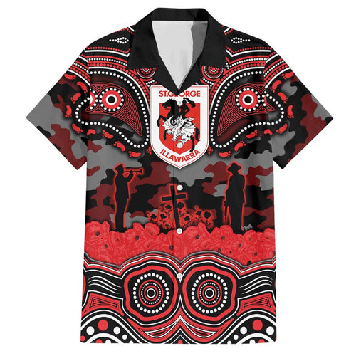 ANZAC Day St George Illawarra Dragons Hawaiian Shirt Military Memorial Aboriginal Indigenous Art