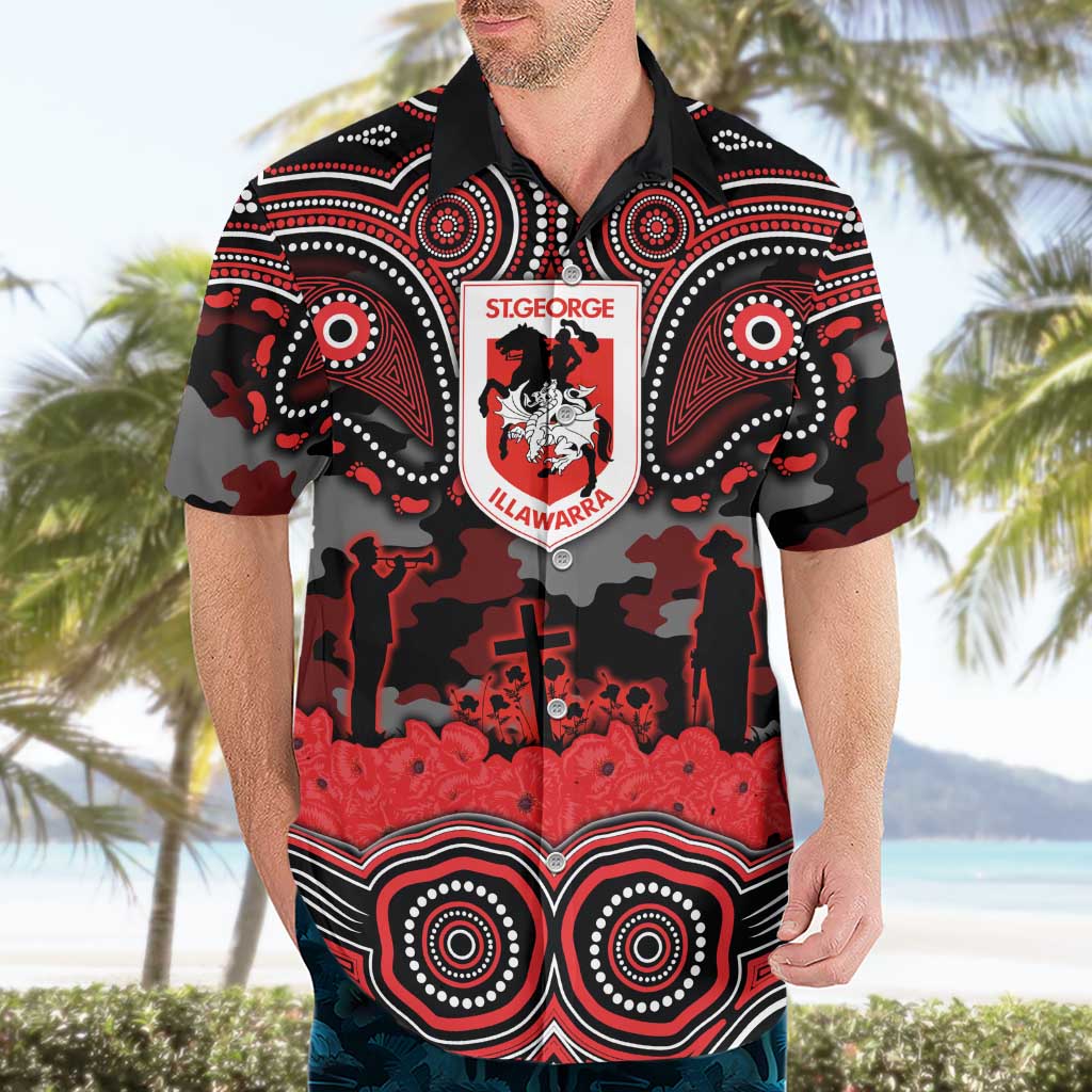 ANZAC Day St George Illawarra Dragons Hawaiian Shirt Military Memorial Aboriginal Indigenous Art