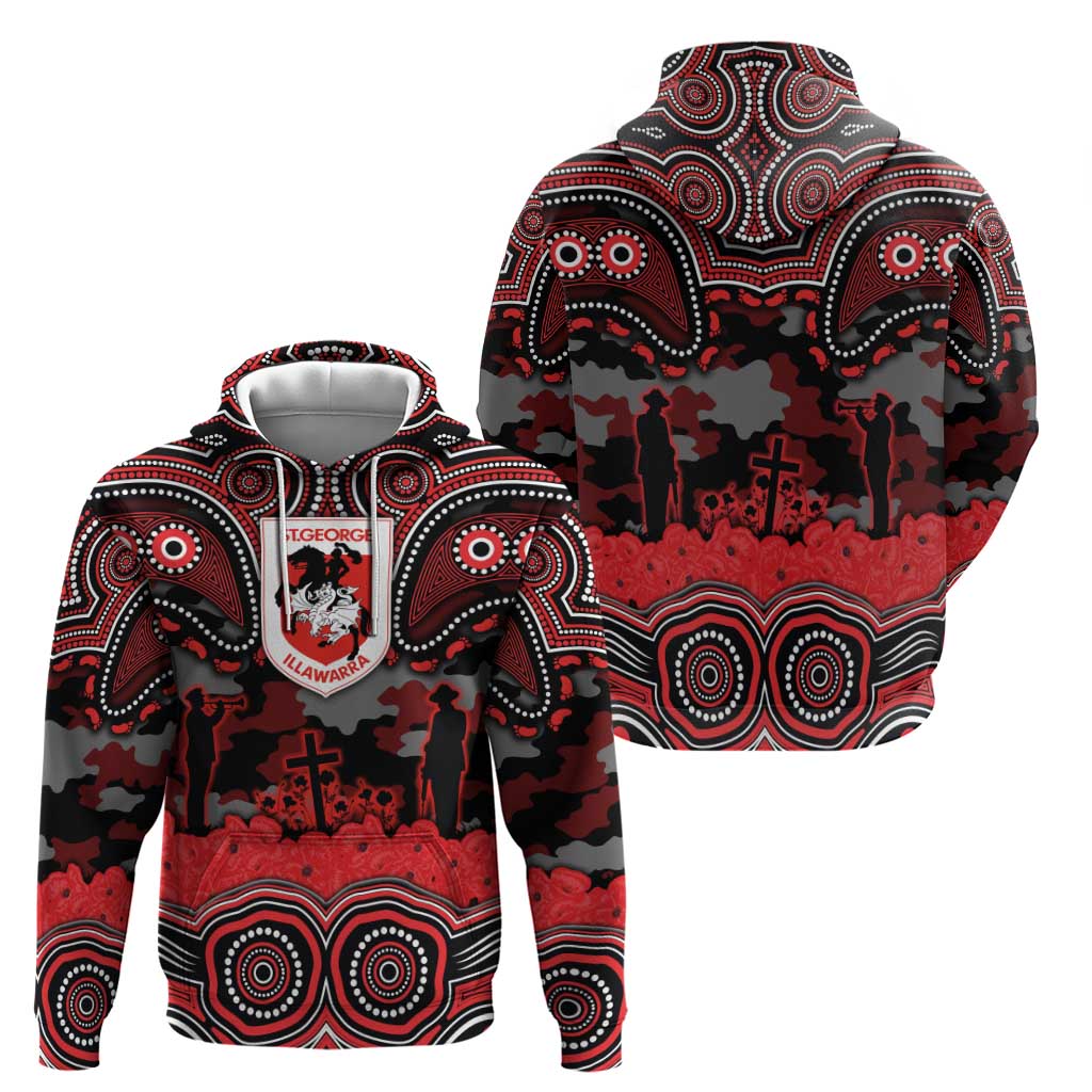 ANZAC Day St George Illawarra Dragons Hoodie Military Memorial Aboriginal Indigenous Art