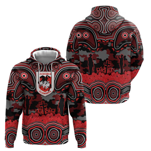 ANZAC Day St George Illawarra Dragons Hoodie Military Memorial Aboriginal Indigenous Art
