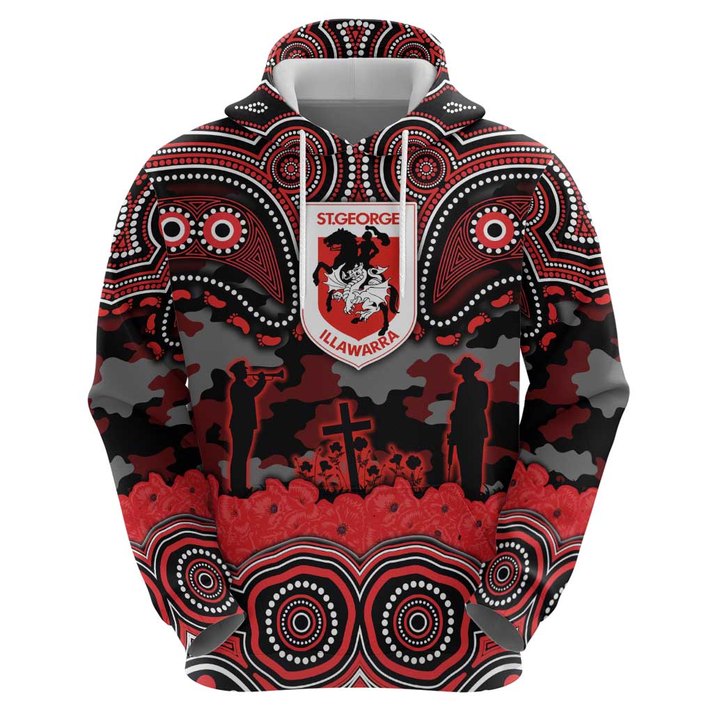 ANZAC Day St George Illawarra Dragons Hoodie Military Memorial Aboriginal Indigenous Art