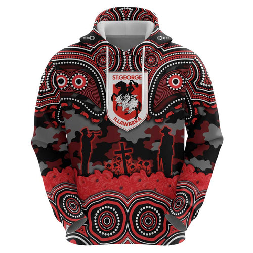 ANZAC Day St George Illawarra Dragons Hoodie Military Memorial Aboriginal Indigenous Art
