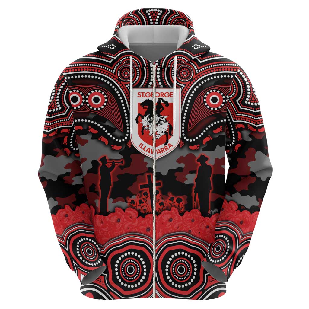 ANZAC Day St George Illawarra Dragons Hoodie Military Memorial Aboriginal Indigenous Art