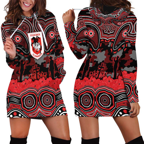 ANZAC Day St George Illawarra Dragons Hoodie Dress Military Memorial Aboriginal Indigenous Art