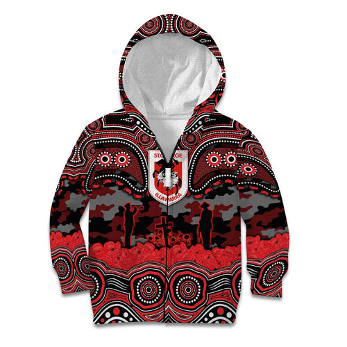 ANZAC Day St George Illawarra Dragons Kid Hoodie Military Memorial Aboriginal Indigenous Art