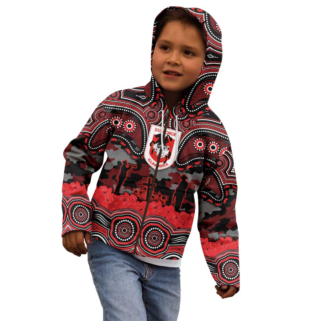 ANZAC Day St George Illawarra Dragons Kid Hoodie Military Memorial Aboriginal Indigenous Art