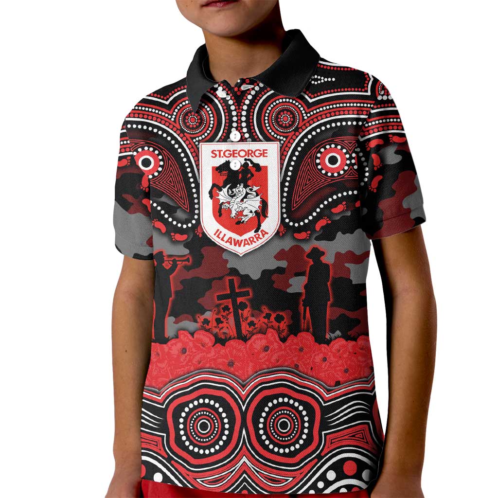 ANZAC Day St George Illawarra Dragons Kid Polo Shirt Military Memorial Aboriginal Indigenous Art