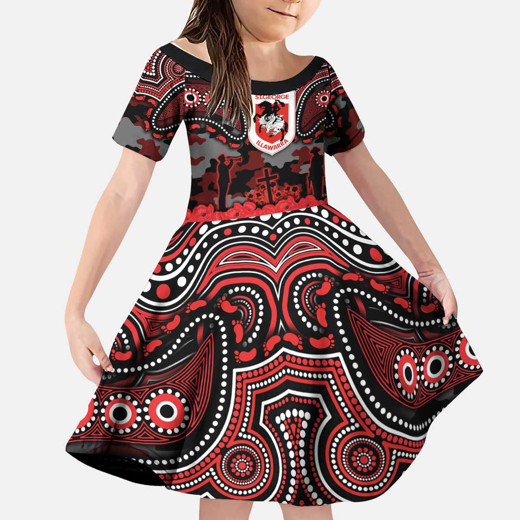 ANZAC Day St George Illawarra Dragons Kid Short Sleeve Dress Military Memorial Aboriginal Indigenous Art