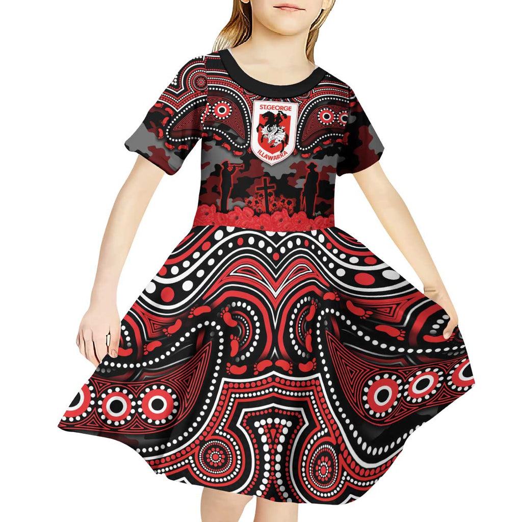 ANZAC Day St George Illawarra Dragons Kid Short Sleeve Dress Military Memorial Aboriginal Indigenous Art
